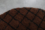 Classic Round Moroccan Wool Rug - 5.1 ft in Brown with Black Grid