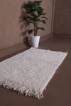 2.9 X 4.7 FT Moroccan Rug - Small Handwoven Ivory Shag Rug with Tassels