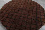 Classic Round Moroccan Wool Rug - 5.1 ft in Brown with Black Grid