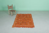 Handwoven Orange Moroccan Rug – 3.1 FT x 4.8 FT with Berber Tribal Patterns