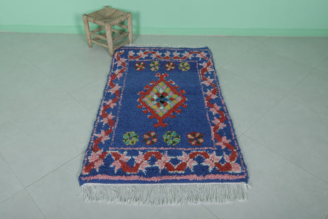 Handmade Moroccan Berber Rug – 3 x 5.3 Feet, Bold Blue with Colorful Medallion Patterns