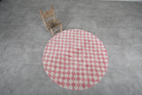 Pink & White Checkered Round Moroccan Rug - Handmade Custom Sizes