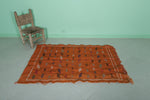 Handwoven Orange Moroccan Rug – 3.1 FT x 4.8 FT with Berber Tribal Patterns