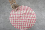 Round Moroccan Wool Rug - 5 ft | Pink & White Checkered Pattern