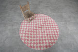 Pink & White Checkered Round Moroccan Rug - Handmade Custom Sizes