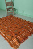 Handwoven Orange Moroccan Rug – 3.1 FT x 4.8 FT with Berber Tribal Patterns