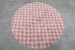 Round Moroccan Wool Rug - 5 ft | Pink & White Checkered Pattern