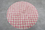 Round Moroccan Wool Rug - 5 ft | Pink & White Checkered Pattern