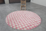 Round Moroccan Wool Rug - 5 ft | Pink & White Checkered Pattern