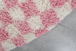 Round Moroccan Wool Rug - 5 ft | Pink & White Checkered Pattern