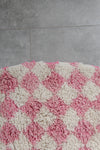 Pink & White Checkered Round Moroccan Rug - Handmade Custom Sizes