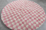 Pink & White Checkered Round Moroccan Rug - Handmade Custom Sizes