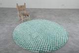 Round Turquoise and White Checkered Moroccan Wool Rug - 5 ft