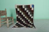 Handmade Small Berber Azilal Rug - 2.4 FT X 3.9 FT | Moroccan Checkerboard Pattern