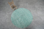 Round Turquoise and White Checkered Moroccan Wool Rug - 5 ft