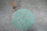 Round Turquoise and White Checkered Moroccan Wool Rug - 5 ft