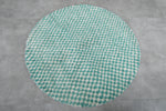 Round Turquoise and White Checkered Moroccan Wool Rug - 5 ft