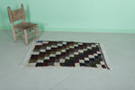 Handmade Small Berber Azilal Rug - 2.4 FT X 3.9 FT | Moroccan Checkerboard Pattern