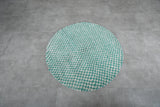 Round Turquoise and White Checkered Moroccan Wool Rug - 5 ft