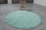 Round Turquoise and White Checkered Moroccan Wool Rug - 5 ft