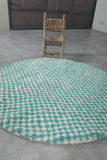 Handmade Round Green Checkered Rug - Modern Moroccan Wool Carpet