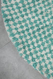 Round Turquoise and White Checkered Moroccan Wool Rug - 5 ft