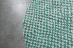 Handmade Round Green Checkered Rug - Modern Moroccan Wool Carpet