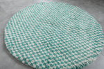 Handmade Round Green Checkered Rug - Modern Moroccan Wool Carpet