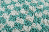 Round Turquoise and White Checkered Moroccan Wool Rug - 5 ft