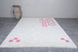 White Wool Moroccan Rug with Pink Checkered Design