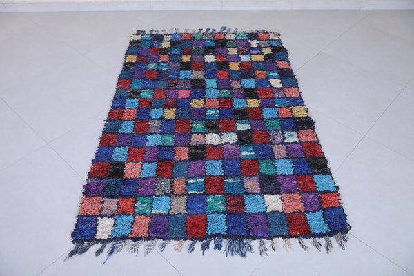 3.7 x 5.5 ft Moroccan berber rug – Multi-color checkerboard design