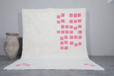 White Wool Moroccan Rug with Pink Checkered Design