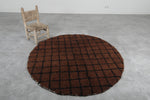 5.1 ft Round Moroccan Wool Rug - Rich Brown with Black Grid Pattern