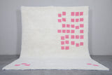 White Wool Moroccan Rug with Pink Checkered Design