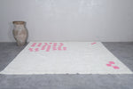 White Wool Moroccan Rug with Pink Checkered Design