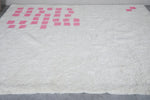 White Wool Moroccan Rug with Pink Checkered Design