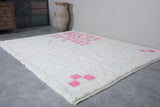 White Wool Moroccan Rug with Pink Checkered Design