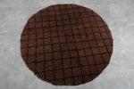 5.1 ft Round Moroccan Wool Rug - Rich Brown with Black Grid Pattern