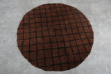 5.1 ft Round Moroccan Wool Rug - Rich Brown with Black Grid Pattern