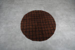 5.1 ft Round Moroccan Wool Rug - Rich Brown with Black Grid Pattern