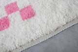 White Wool Moroccan Rug with Pink Checkered Design