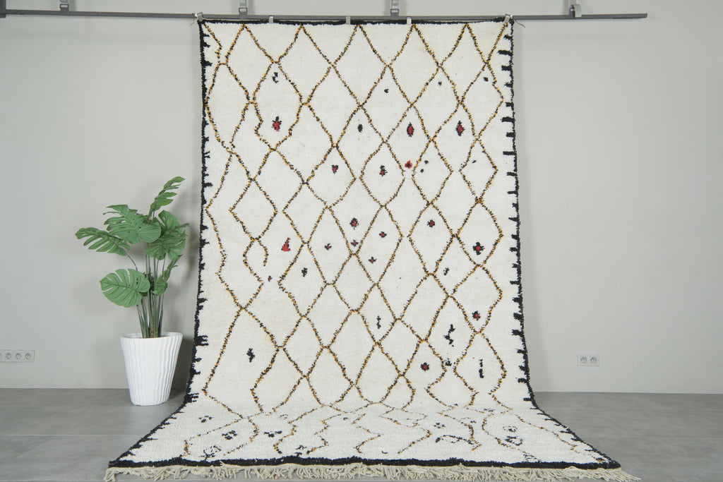 White geometric Moroccan wool rug - 7.3 ft x 12.5 ft
