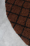 5.1 ft Round Moroccan Wool Rug - Rich Brown with Black Grid Pattern