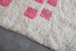 White Wool Moroccan Rug with Pink Checkered Design