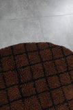 5.1 ft Round Moroccan Wool Rug - Rich Brown with Black Grid Pattern