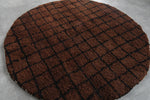 5.1 ft Round Moroccan Wool Rug - Rich Brown with Black Grid Pattern