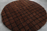 5.1 ft Round Moroccan Wool Rug - Rich Brown with Black Grid Pattern