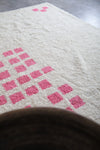 White Wool Moroccan Rug with Pink Checkered Design