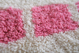 White Wool Moroccan Rug with Pink Checkered Design