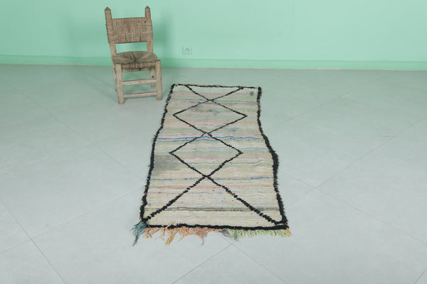 Vintage handmade rug – 2.2 x 5.9 FT | Moroccan pastel diamond design